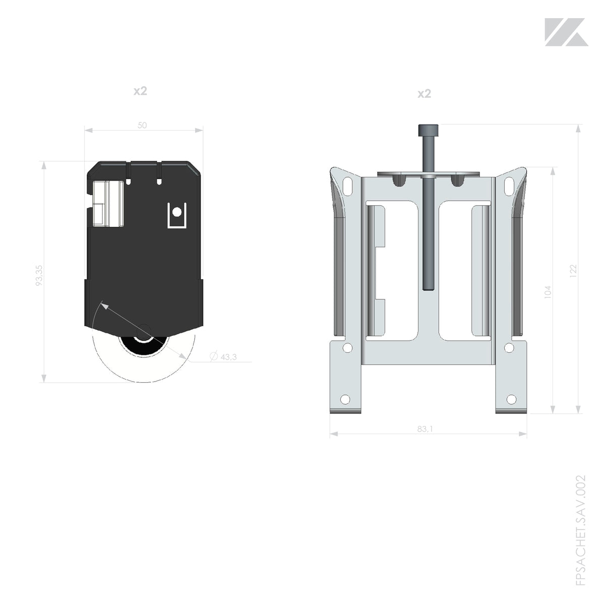 2 boitiers et 2 roulettes basses - Coulissant Acier -  S212| S312