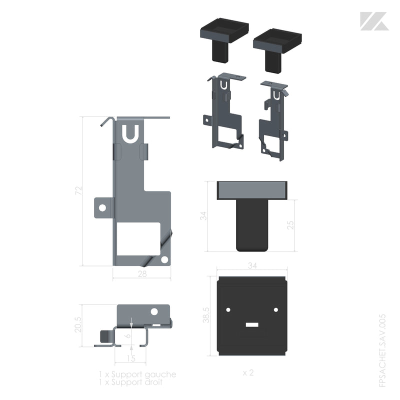 2 patins de guidage haut et supports - Coulissant Acier - S212| S312| AC300