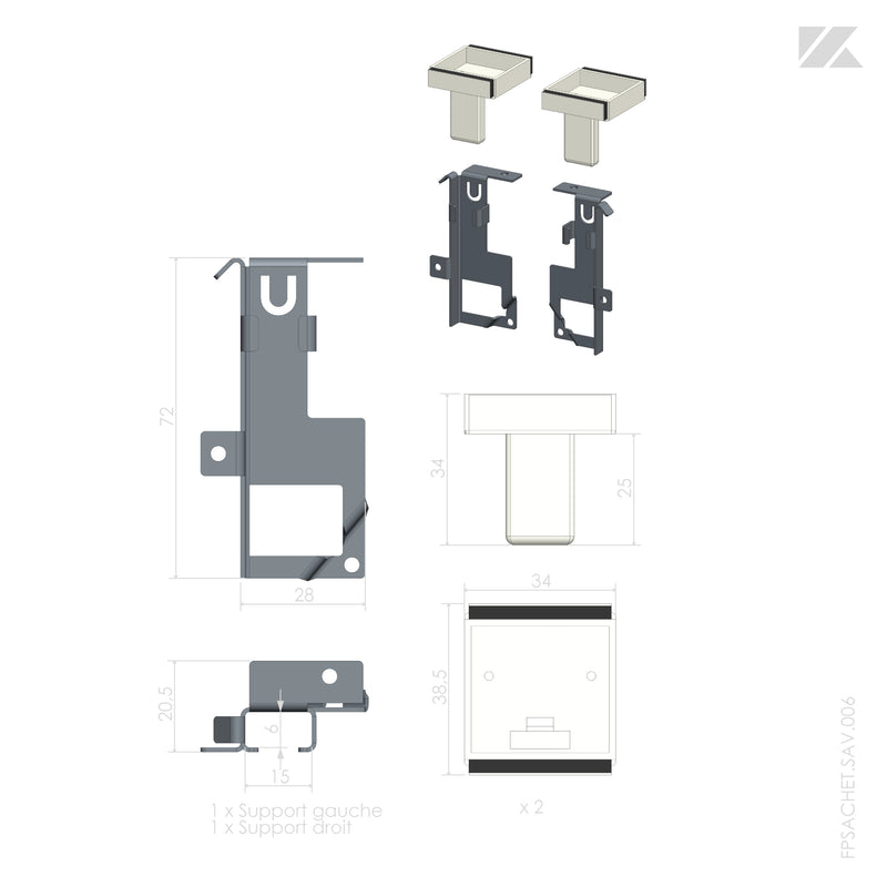 2 patins de guidage haut et supports - Coulissant Acier - S412| S612